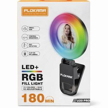 Plokama U20 PRO RGB 10 Colours Phone Clip With Mirror LED Selfie Ring Light