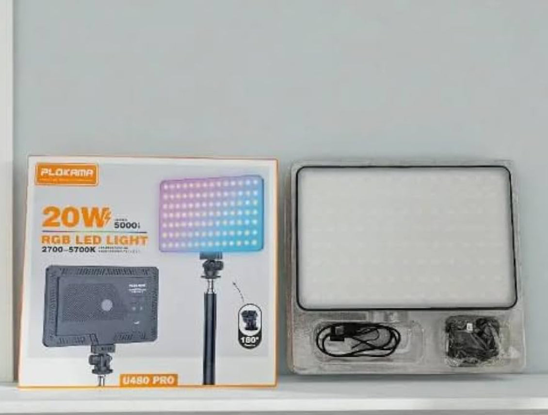 Plokama U480 PRO Portable RGB Photography LED Light with Rechargeable Light Panel for Photography Video with 180° Tilt Angle Adjustment and Type-C Charging.