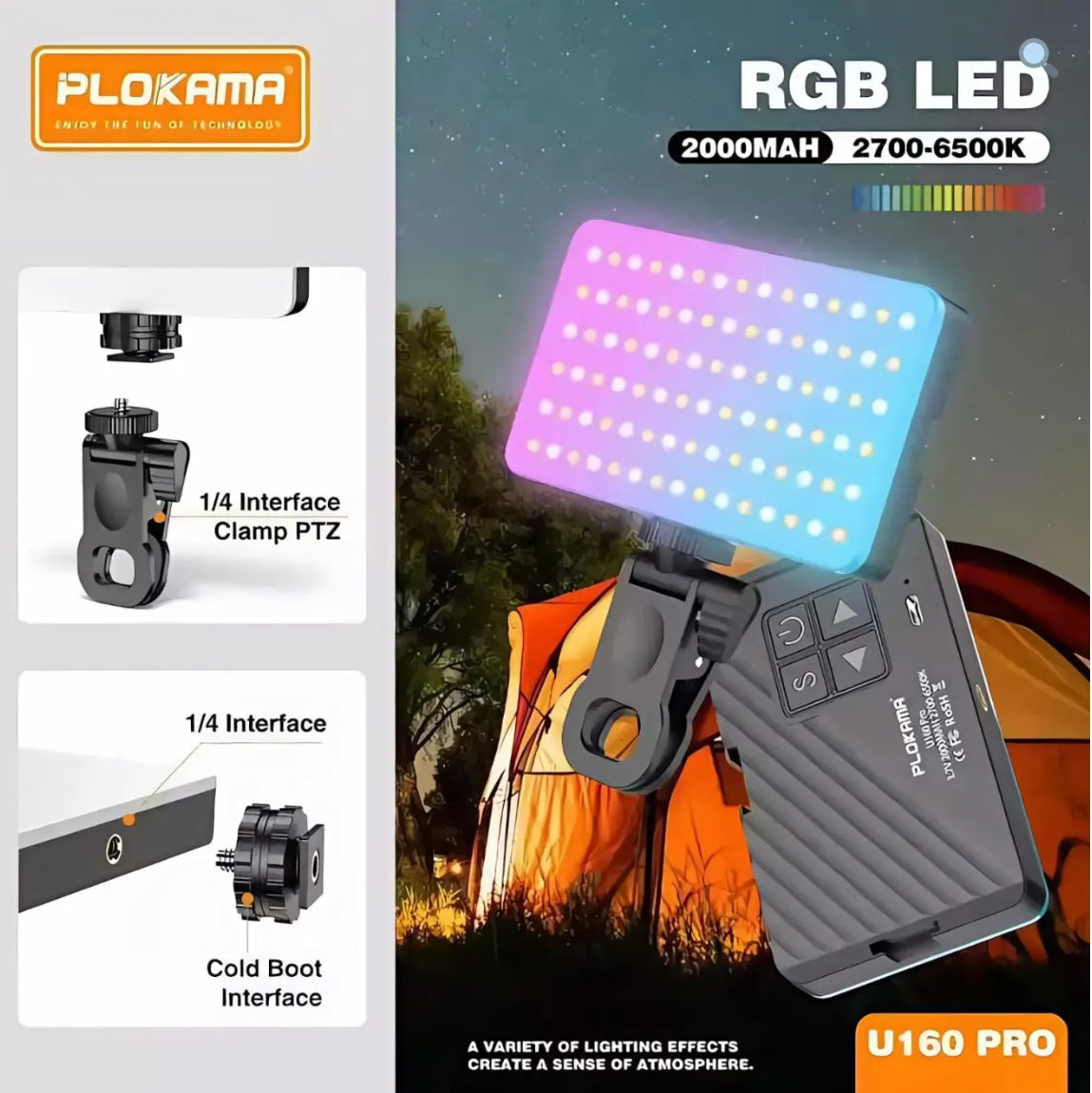 Plokama U160 Pro RGB Portable LED Light (Rechargeable