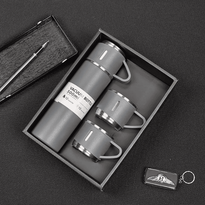 3 Cup Stainless Steel Vacuum Flask Set – Leak-proof, Portable, Durable