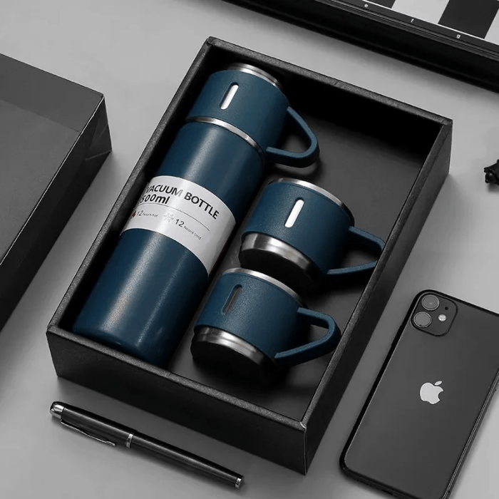 3 Cup Stainless Steel Vacuum Flask Set – Leak-proof, Portable, Durable